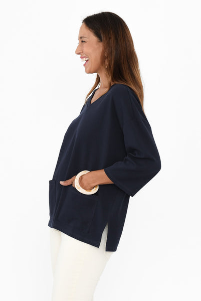 Raven Navy Cotton Pocket Tee - Blue Bungalow NZ