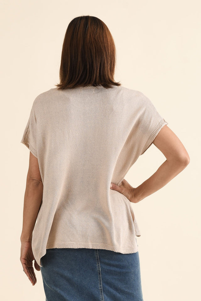 Rawlins Beige Cotton Knit Top,brunette model,Back of Outfit,alt text|model:Cara image 4