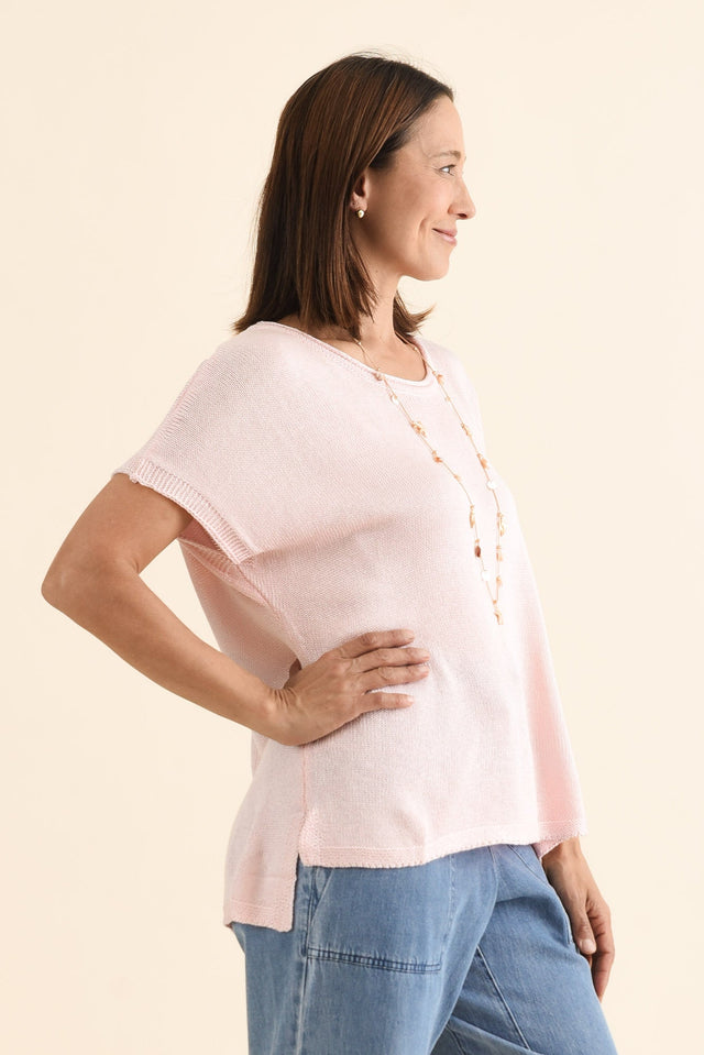 Rawlins Pink Cotton Knit Top,brunette model,Side of Outfit,alt text|model:Cara image 3