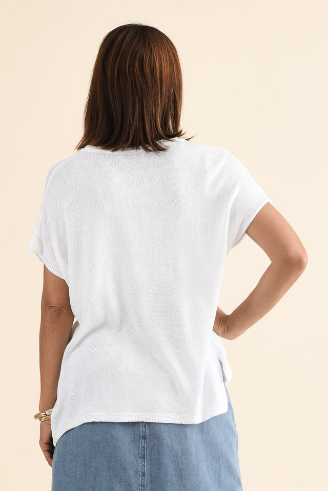 Rawlins White Cotton Knit Top,brunette model,Back of Outfit,alt text|model:Cara image 4