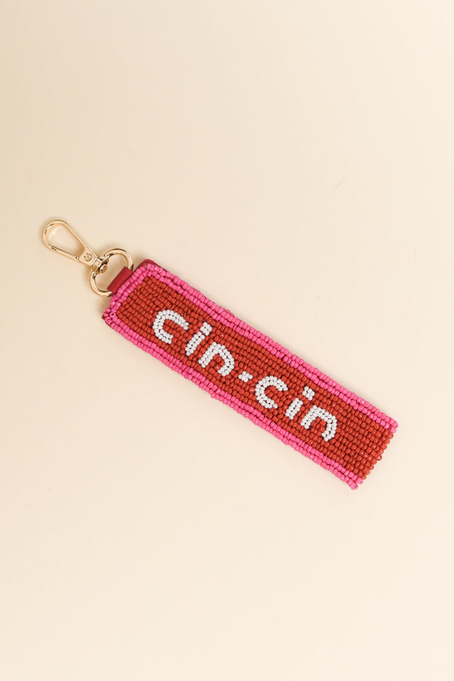 Red Sip Sip Beaded Keychain