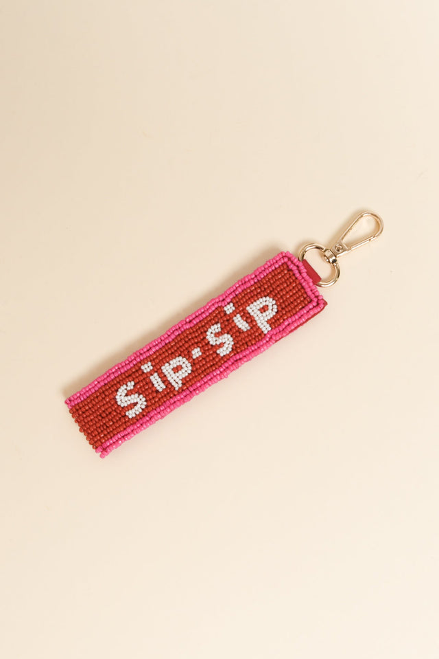 Red Sip Sip Beaded Keychain