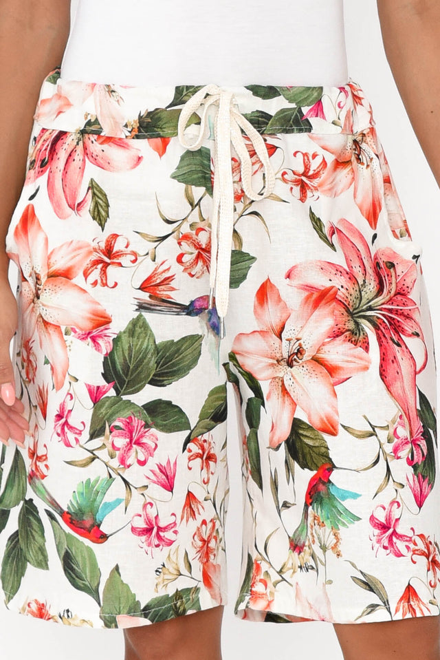 Regine Pink Floral Linen Cotton Shorts image 3