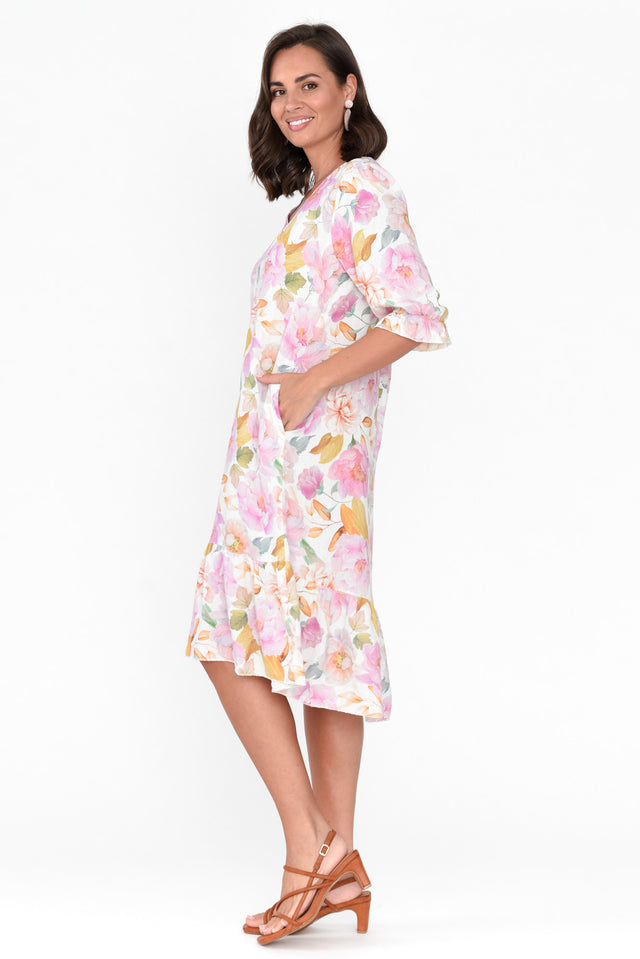 Reiko Pink Blossom Linen Cotton Dress image 3