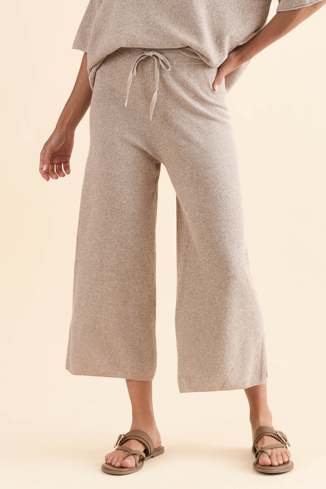 Reina Taupe Cotton Drawstring Pants,Front,Brunette model,alt text|model:Brontie