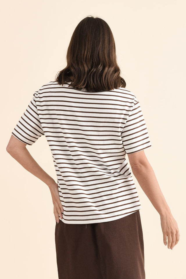 Relax Chocolate Stripe Cotton Tee,Back,Brunette model,alt text|model:MJ image 4