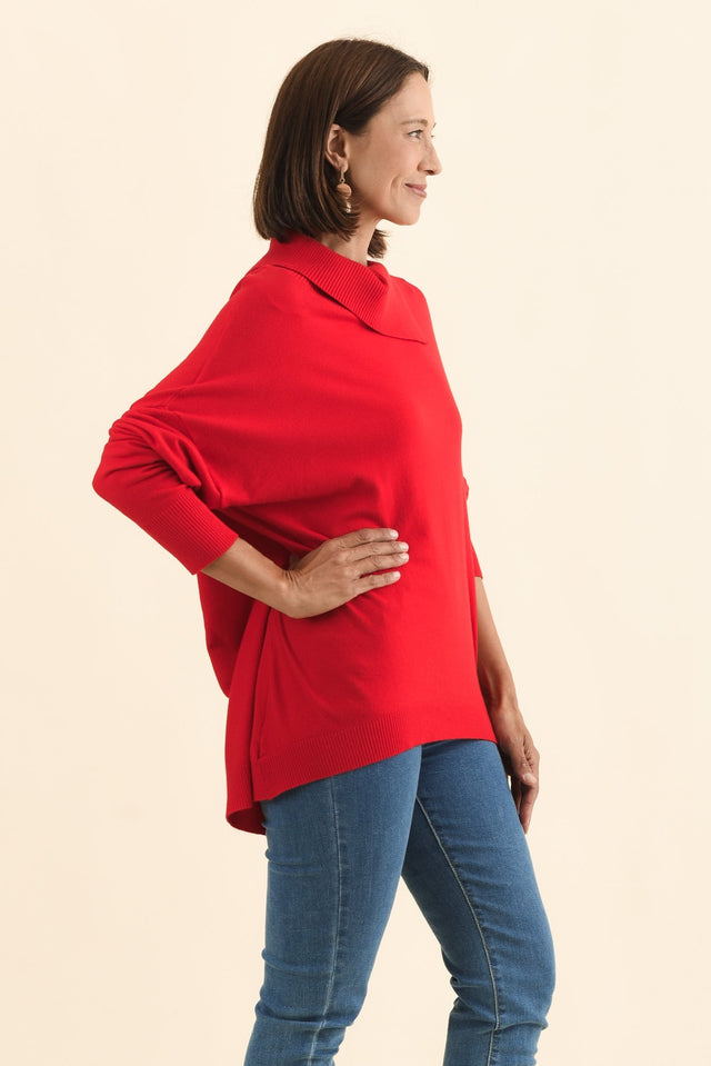 Renfrey Red Knit Jumper,Brunette model,alt text|model:Cara image 4
