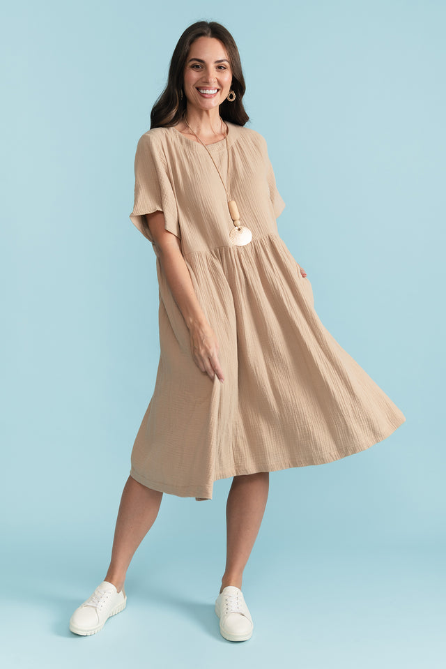 Cloud Gauze Beige Cotton Pocket Dress