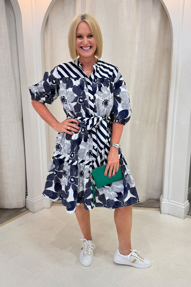 Lazar Navy Floral Cotton Dress