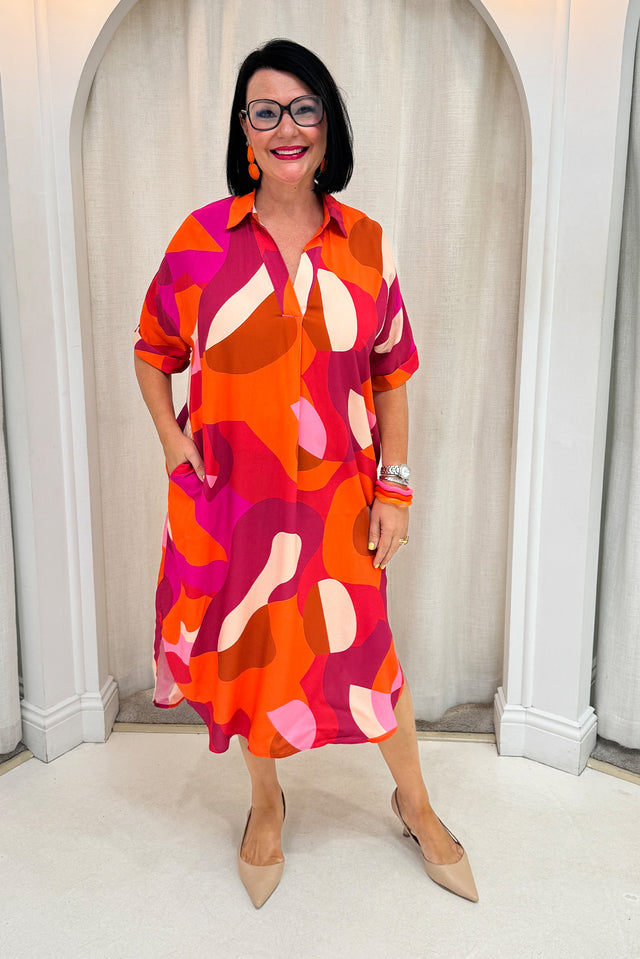 Kazi Pink Abstract Shirt Dress image 9