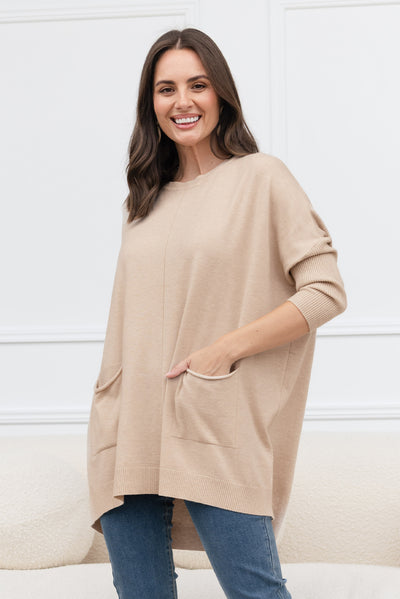Helsinki Beige Knit Pocket Jumper