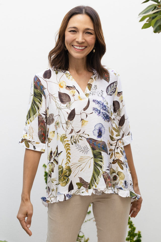 Jamilah Green Garden V Neck Top,Lifestyle