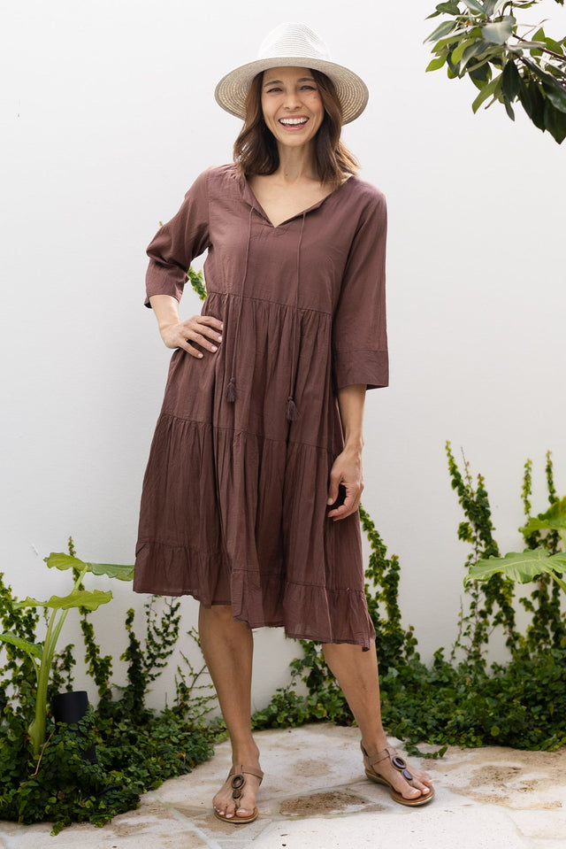 Milana Chocolate Crinkle Cotton Dress,Lifestyle image 1