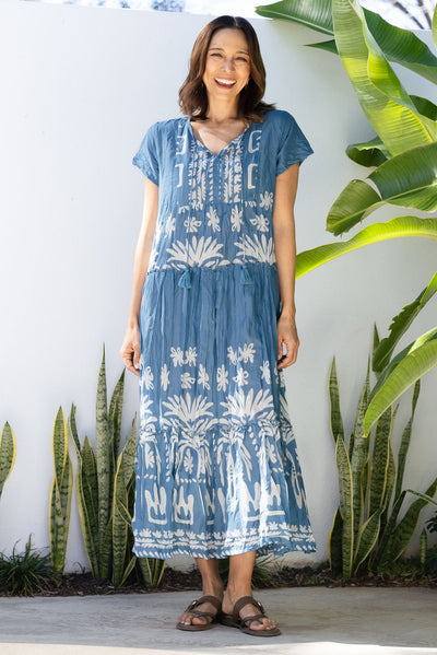 Nona Blue Beach Crinkle Cotton Maxi Dress