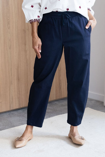 Andy Navy Cotton Barrel Pants