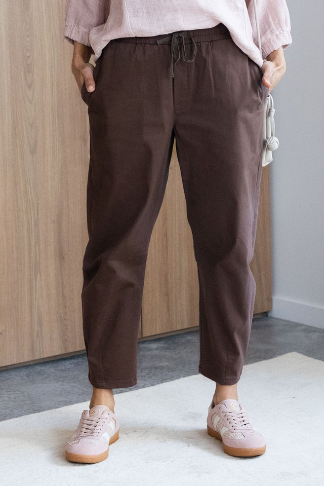 Andy Chocolate Cotton Cropped Barrel Pants,Lifestyle
