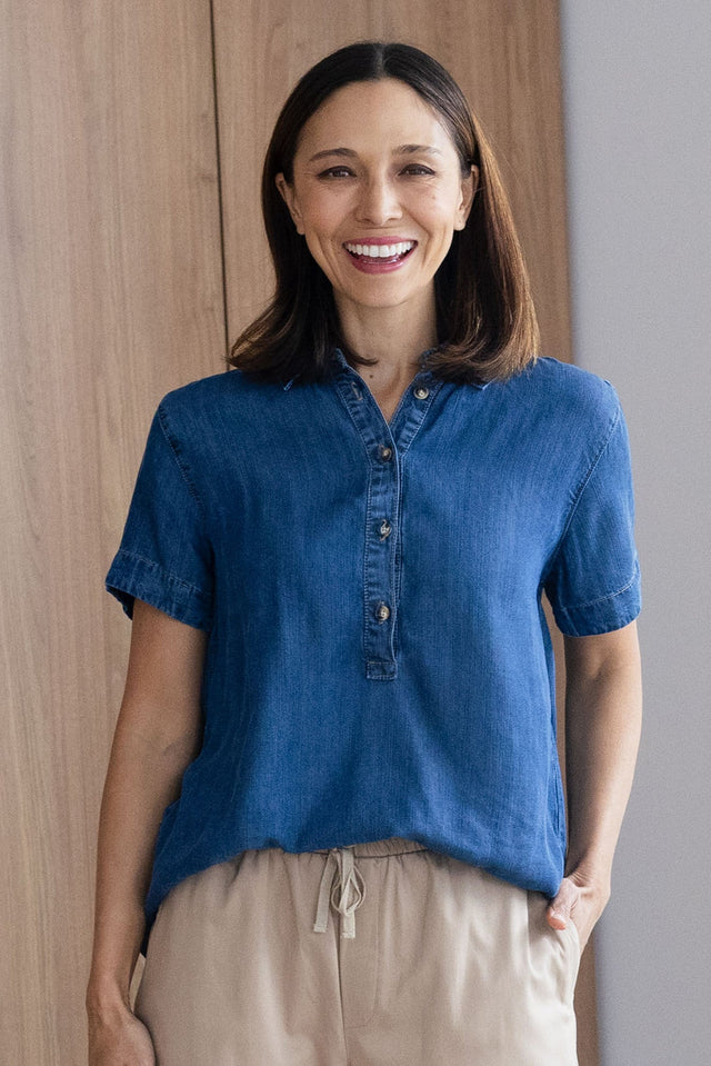 Dune Dark Denim Button Top,Lifestyle
