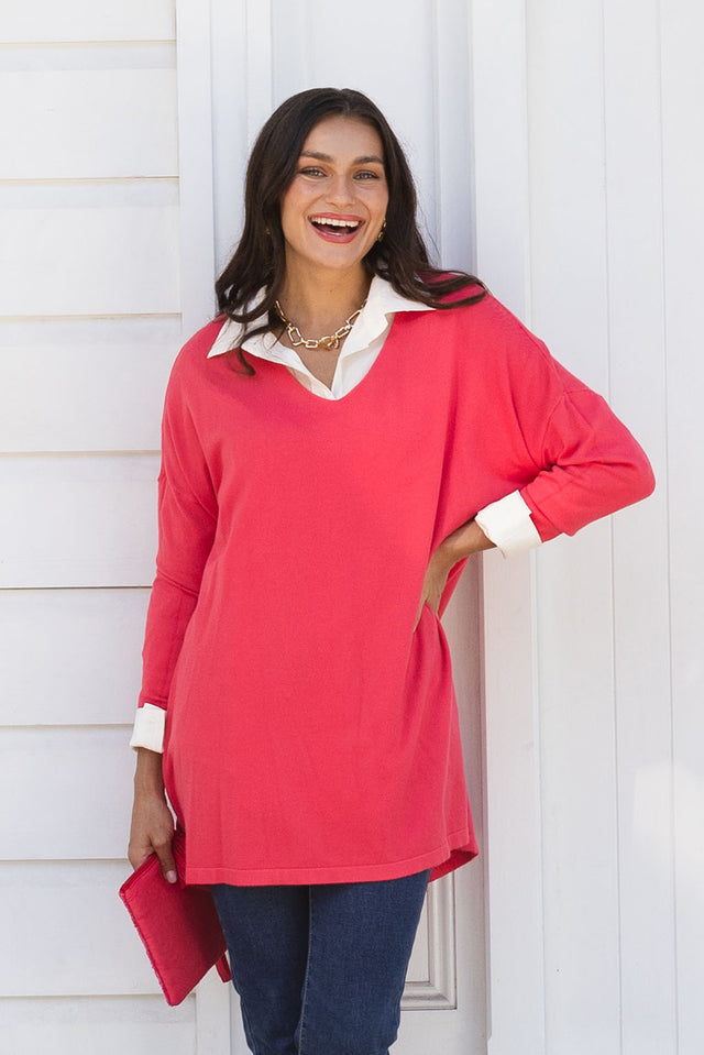 Piper Berry V Neck Knit Jumper