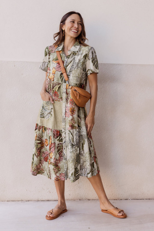 Vivian Khaki Tropical Cotton Shirt Dress