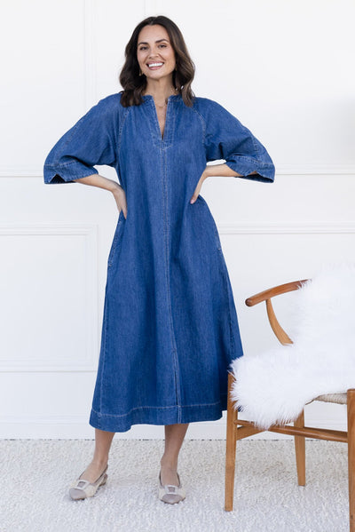 Davina Blue Denim Midi Dress