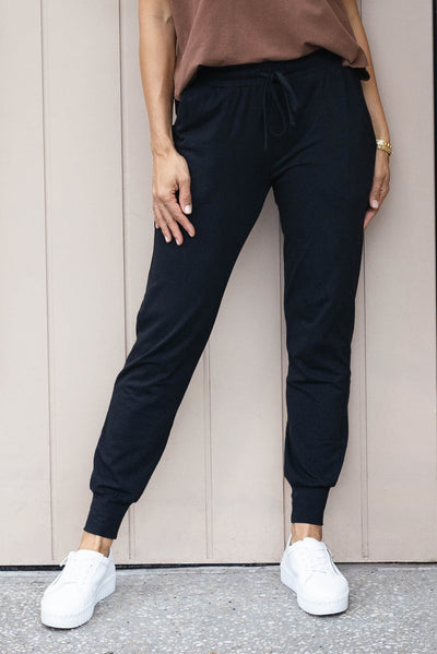 Black Cotton Everyday Tie Sweatpants