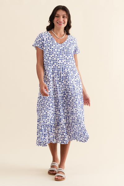 Carmen Blue Confetti Crinkle Cotton Dress