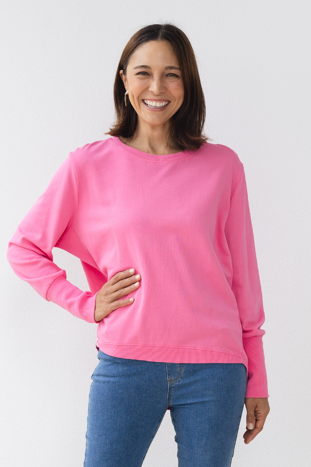 Divine Hot Pink Cotton Crew Sweatshirt
