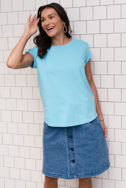 Manly Blue Cotton Tee - Blue Bungalow NZ
