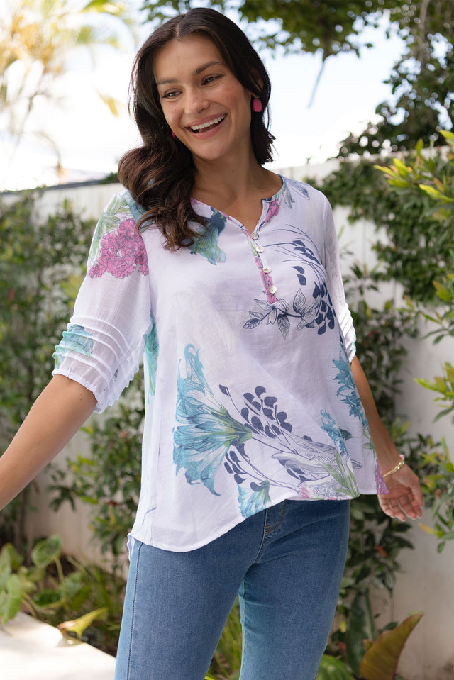Ramy White Floral Cotton Blend Top