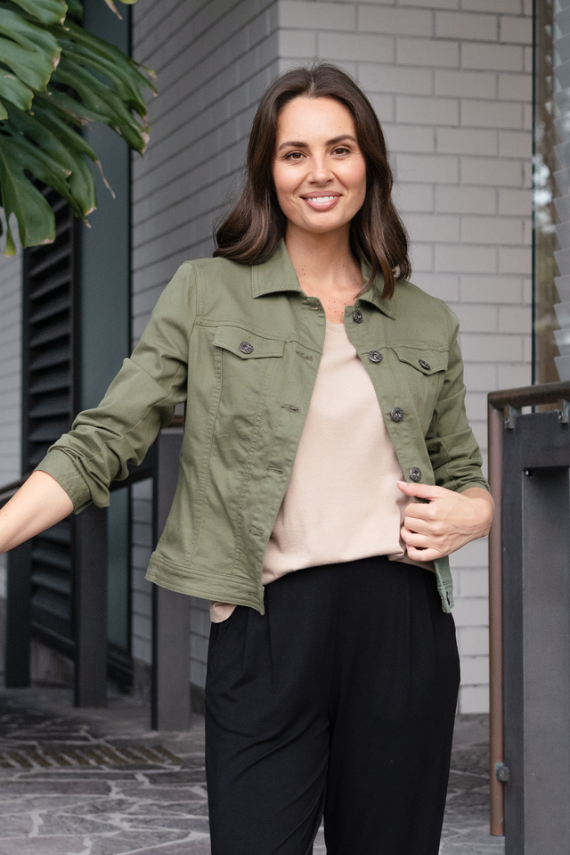 Danielle Khaki Stretch Jean Jacket