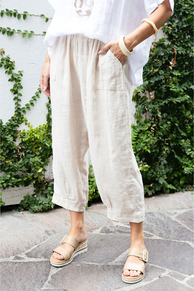 Elide Natural Linen Cropped Pants