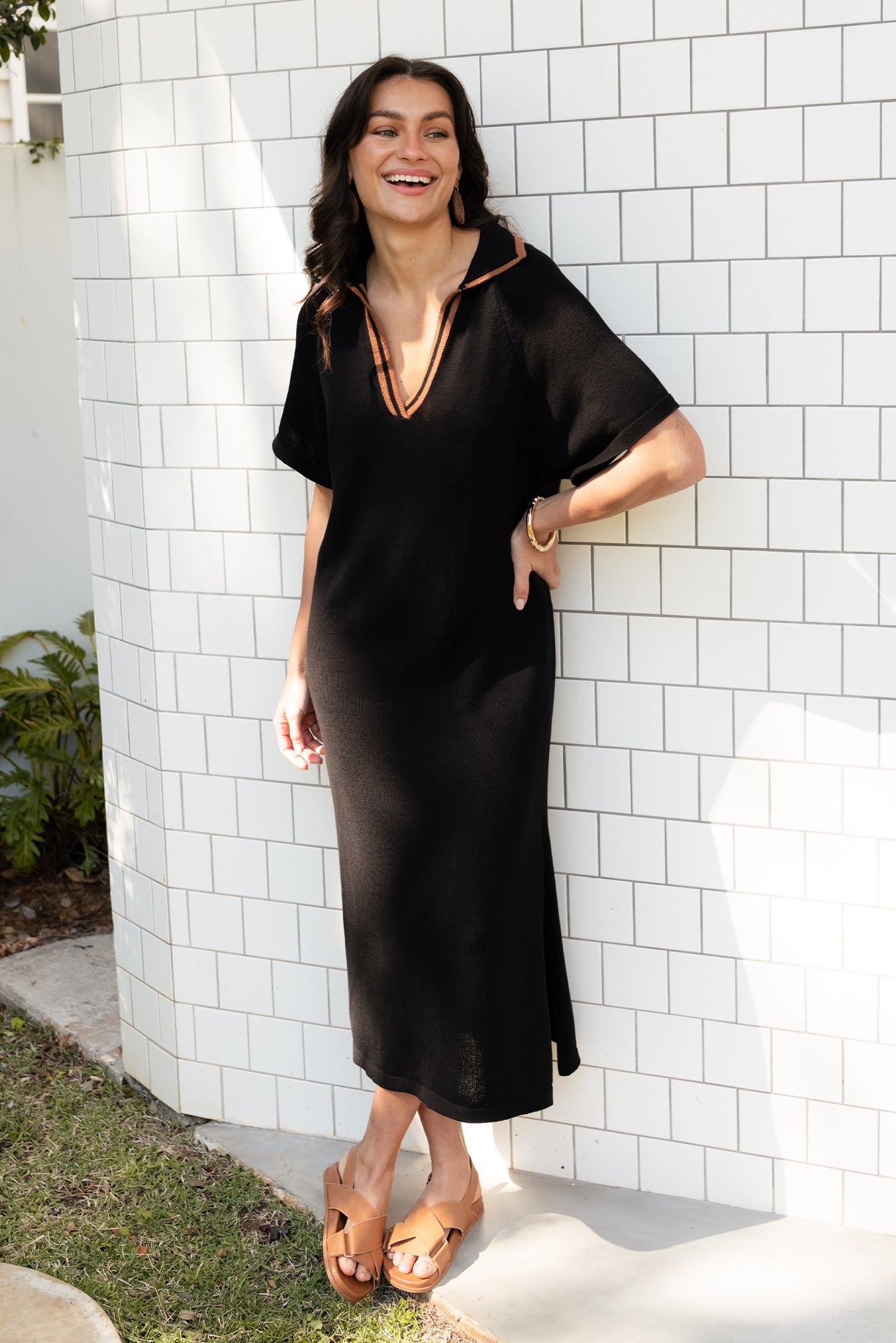 Fabiola Black Contrast Knit Dress