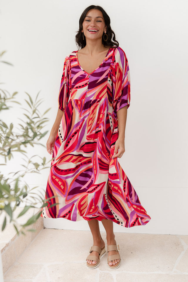 Kacey Pink Leaf Button Dress