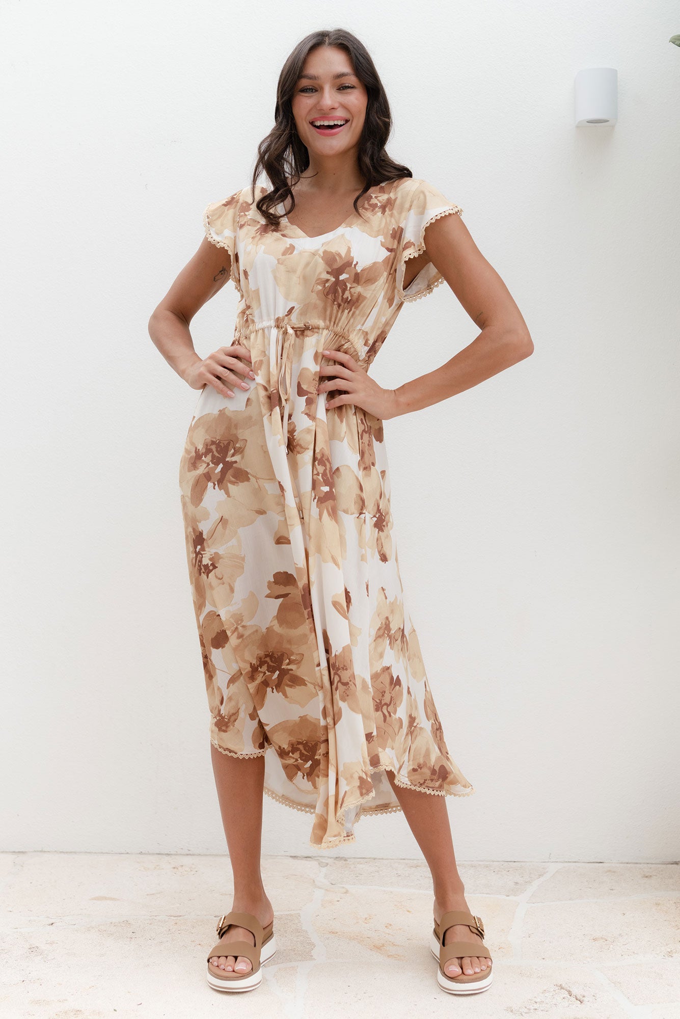 libby jersey midi shirt dress Libby Rust Flower Midi Dress