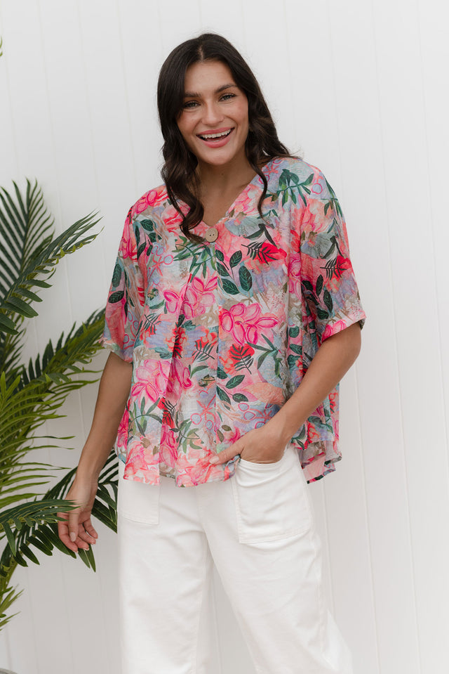 Yasmin Pink Floral Layered Button Top image 1