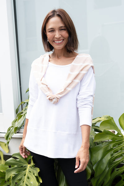 Fundamental White Cotton Rib Sleeved Top