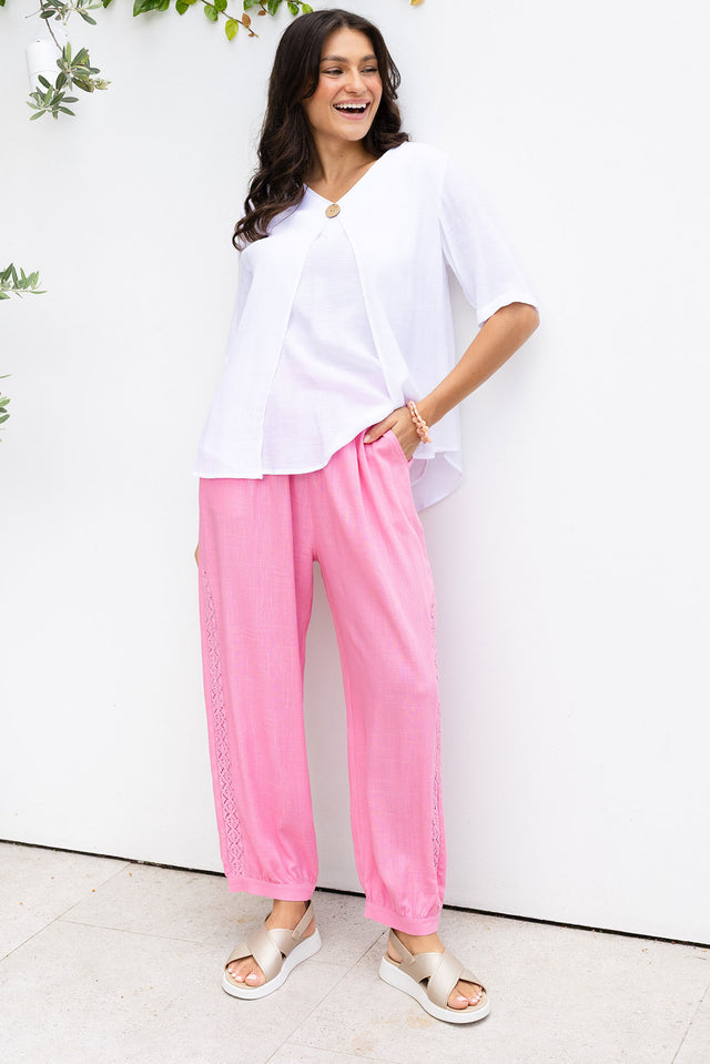 Beretta Pink Lace Linen Blend Pants