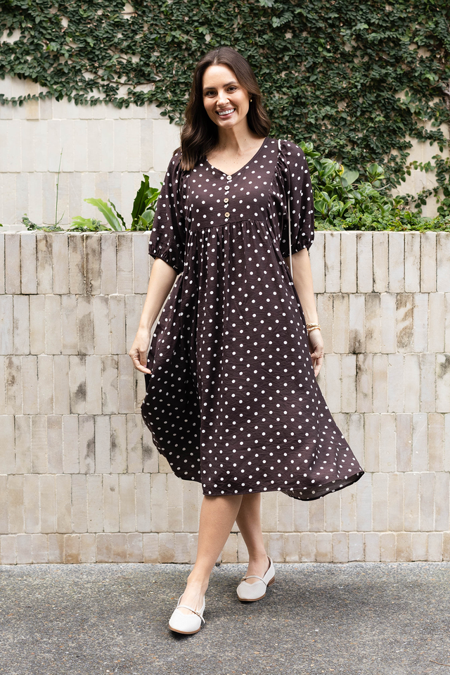 Gabriella Brown Spot Pocket Dress,Lifestyle