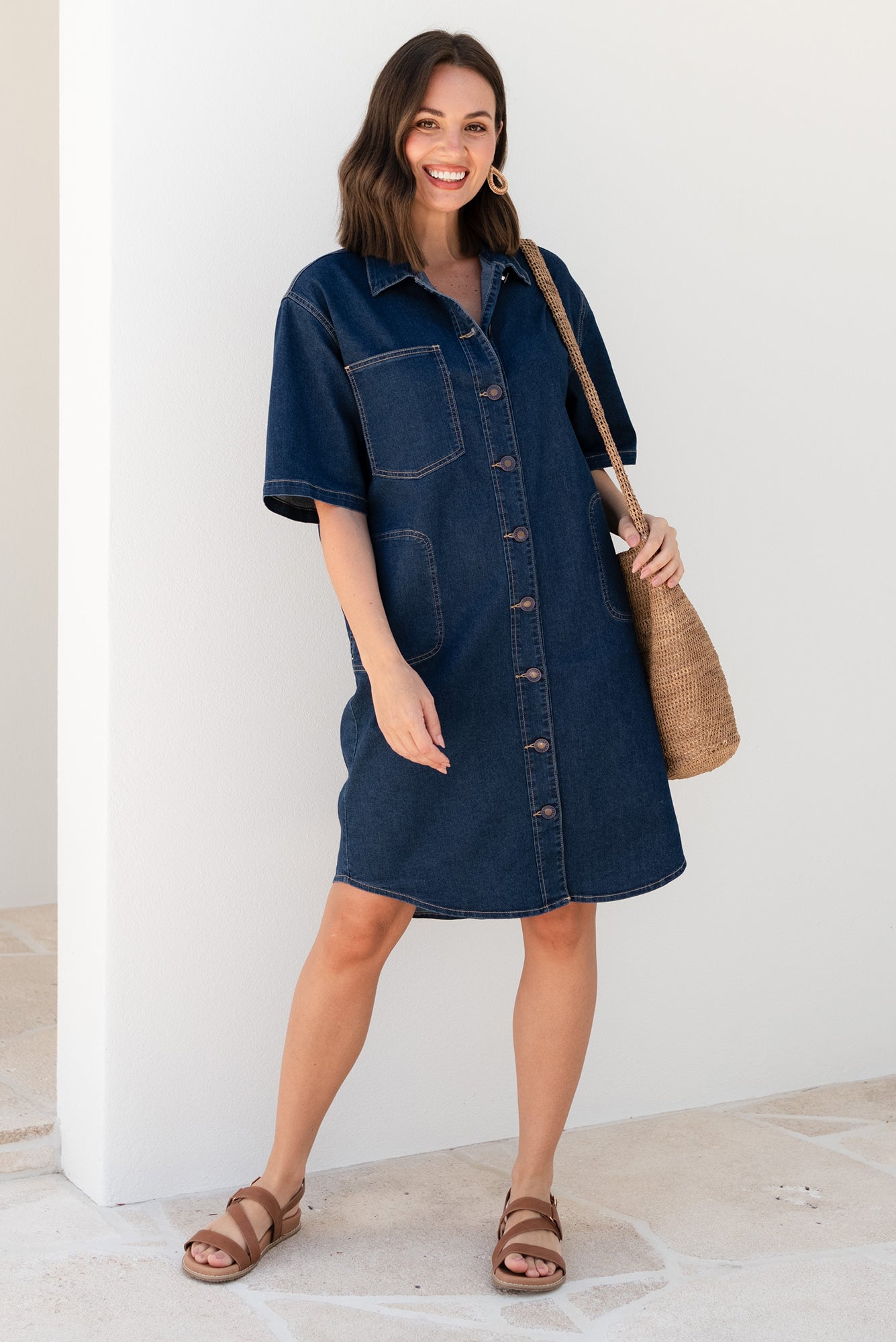 denim shirt dress nz Amber Vintage Denim Dress - Light Wash White & Co. for Sale Online New Zealand