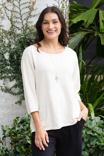 Liberty Beige Cotton Knit 3/4 Sleeve Top