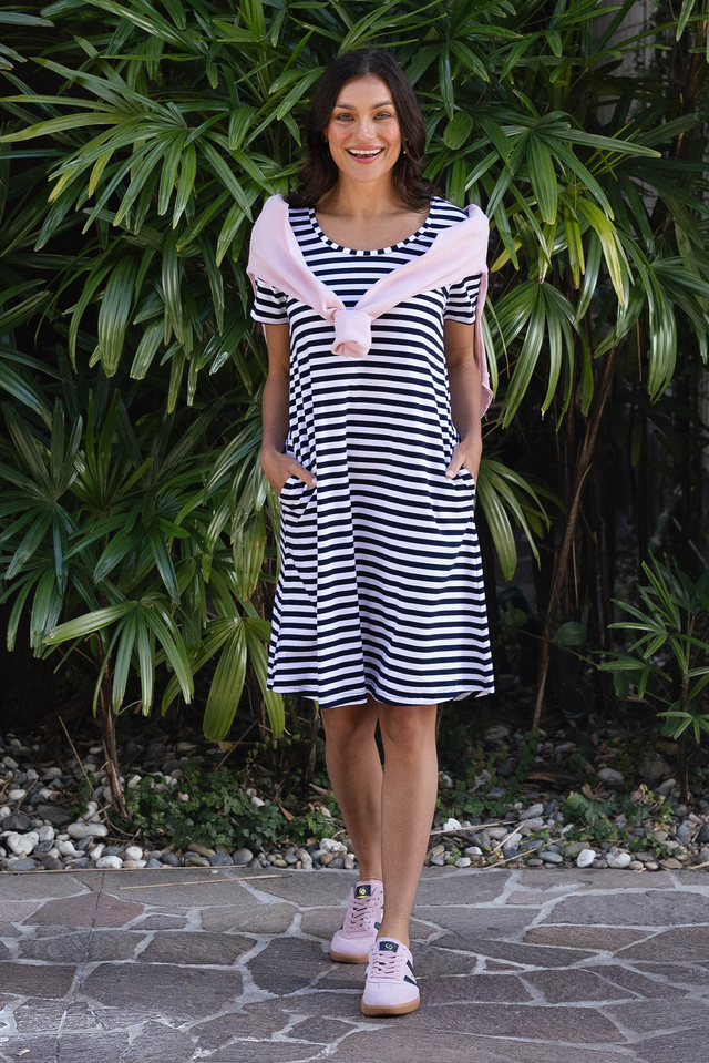 Izzy Navy Stripe Cotton Tee Dress,Lifestyle