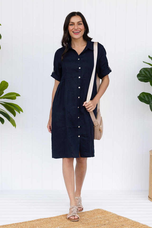 Kathy Navy Linen Shirt Dress,Lifestyle