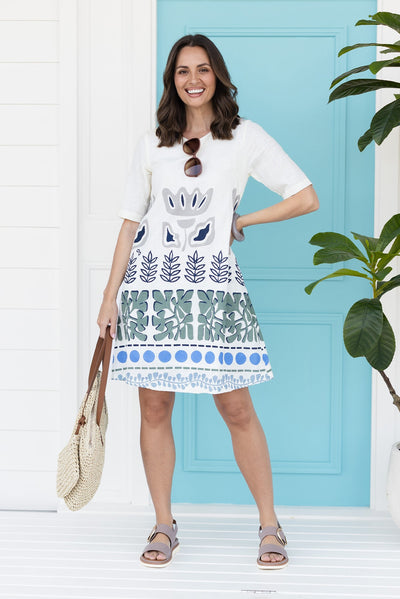 Gayle White Motif Cotton Pocket Dress