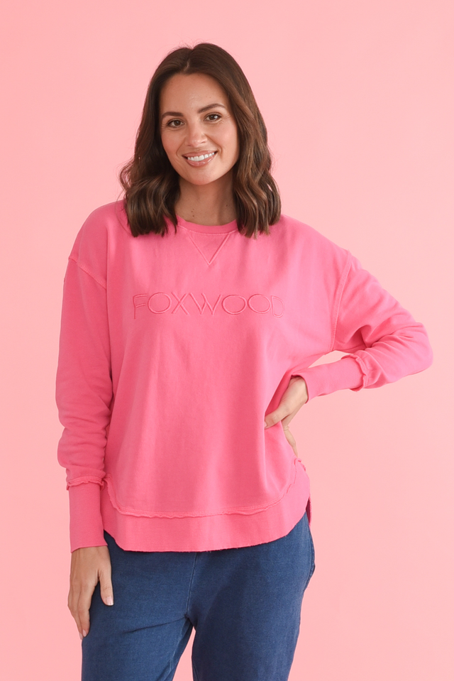 Simplified Pink Cotton Crewneck Sweatshirt,Lifestyle
