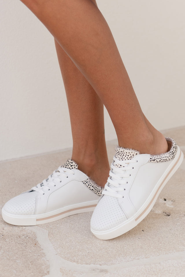 Nicky White Cheetah Leather Mule Sneaker