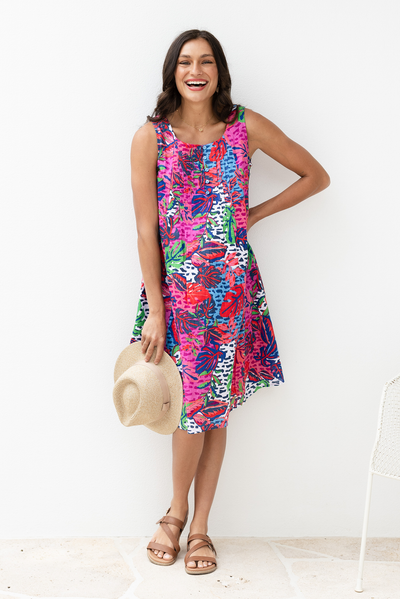 Enya Purple Leaf Cotton Dress