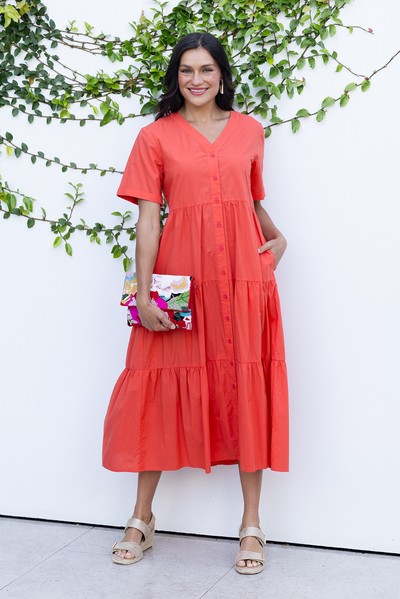 Winona Red Cotton Button Dress