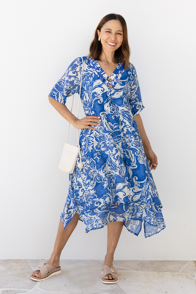 Nala Blue Abstract Layers Dress,Lifestyle