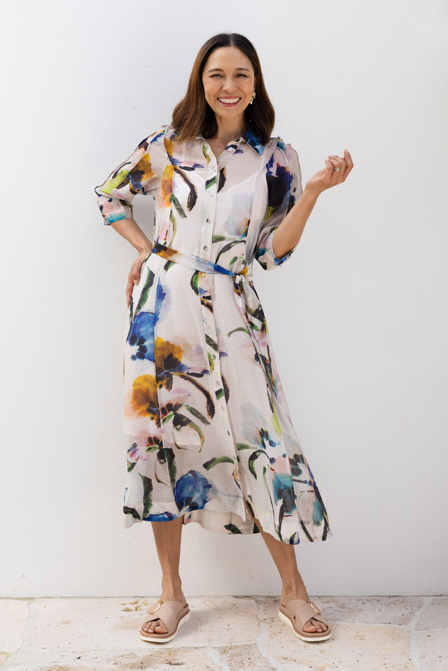 Soiree Blue Floral Shirt Dress,Lifestyle