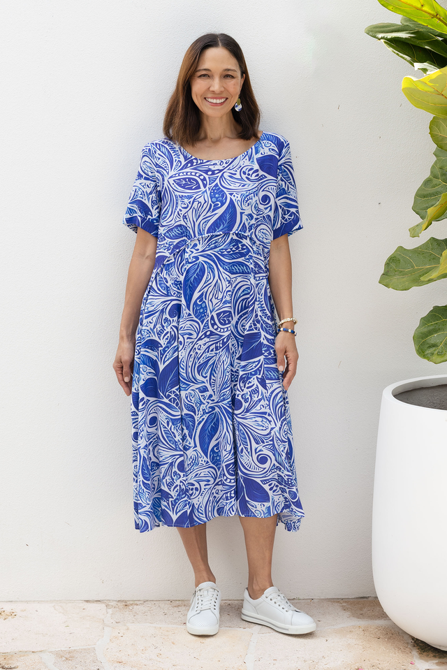Zaelia Blue Leaf Crescent Dress,Lifestyle